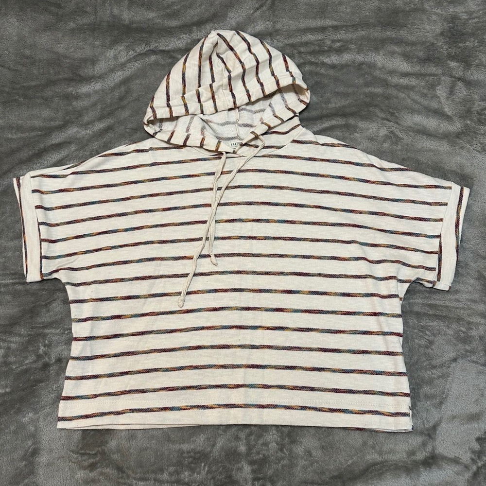 Earthbound Trading Co Short Sleeve Hoodie Striped Cream Multi Small